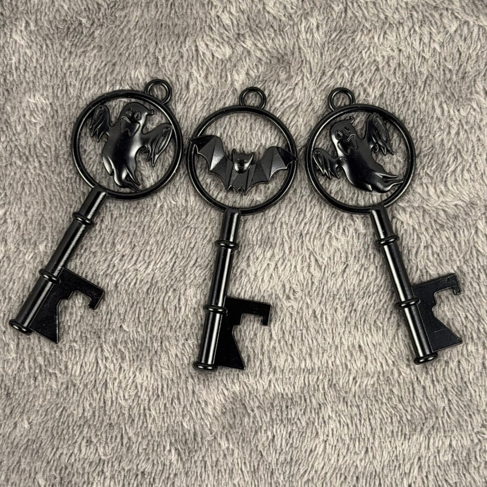 Bottle Opener Set Black Ghost Bat Skeleton Key Halloween Gothic 3pc
